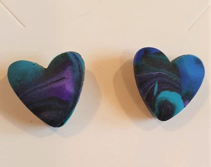 Heart stud earrings in fimo clay