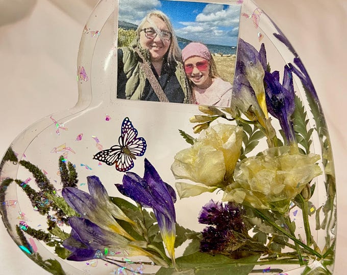 Large resin heart memorial keepsake using dried funeral flowers