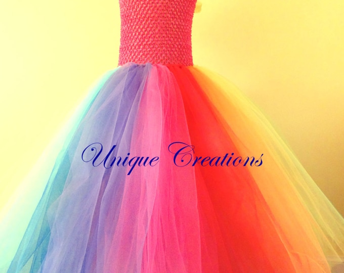 Rainbow colour longer tutu dress, beautiful and colourful