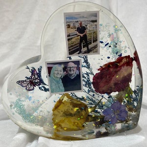 Large resin memorial piece using funeral flowers 16 X 15CM DEPTH 3.5CM