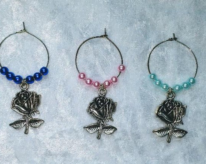 Rose wine glass charms. Set of 5