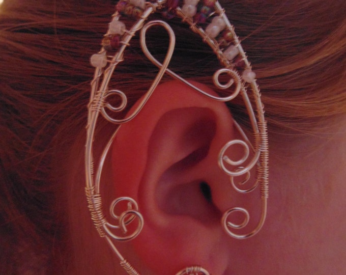 Elf/Elven/Fairy ear cuff, using seed beads and silver jewellery wire