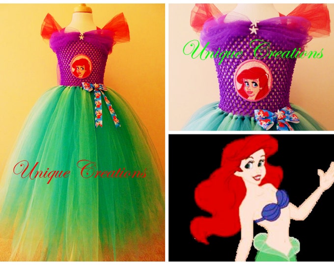 Ariel the little mermaid inspired long tutu dress for age 0,1,2,3,4,5,6,7,8,9,10