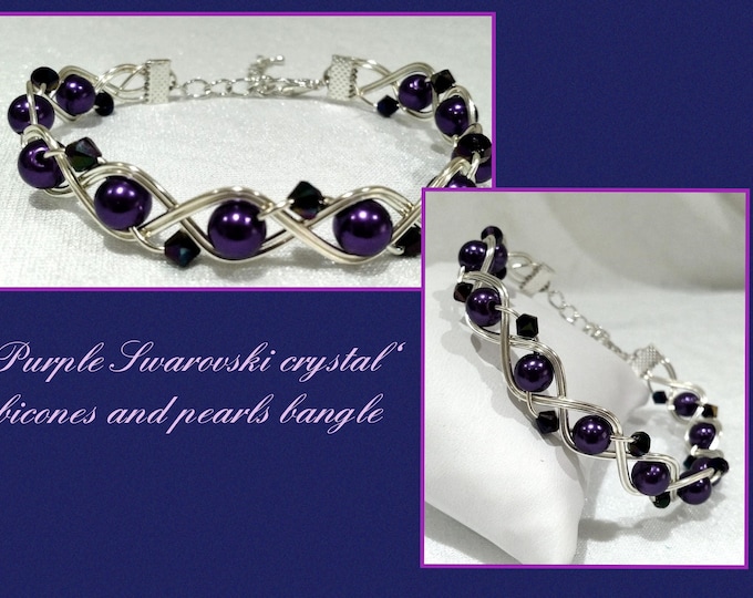 Purple swarovski crystal bangle with swarovski pearls