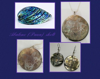 Abalone shell turtle earrings and necklace in silver