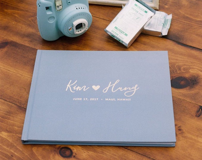 Wedding Guest Book Dusty Blue and Gold 50 Sheets of Paper Color Choices