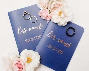 Vow Books Set of 2 | Her Vows His Vows | Navy and Gold | Color Choices Available | Design: 014