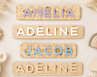 Wooden Baby Name Puzzle, Personalized Baby Gift, Montessori Preschool Toddler Learning