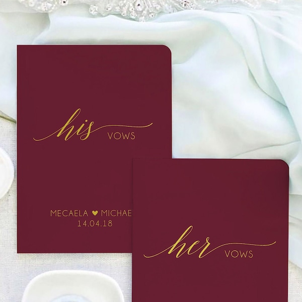 Vow Books Set of 2 | Her Vows His Vows | Maroon and Gold | Color Choices Available | Design: 004