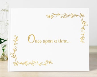 Fairy Tale Wedding Guest Book | Once Upon a Time | White and Gold | 50 Sheets of Paper | Color Choices Available | Design: PBL080