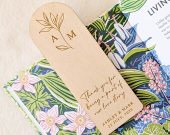 Personalized Wedding Favour Bookmarks, Elegant Rustic Engraved Wood Keepsakes, Garden Outdoor Ceremony Gift