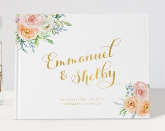 Wedding Guest Book | Pastel Floral and Gold | 50 Sheets of Paper | Color Choices Available | Design: PBL147