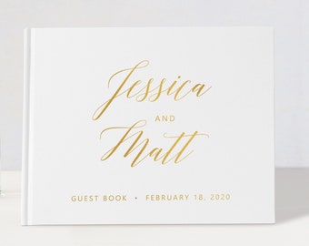 Wedding Guest Book | White and Gold Calligraphy | 50 Sheets of Paper | Color Choices Available | Design: PBL093