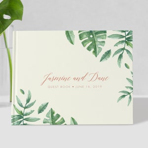 Wedding Guest Book | Tropical Leaves and Rose Gold | 50 Sheets of Paper | Color Choices Available | Design: 015