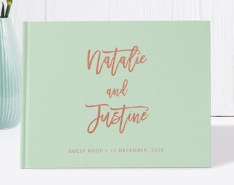 Mint Green Wedding Guest Book, Rose Gold Wedding Guest Book, Custom Guestbook, Color Choices Available, GB123