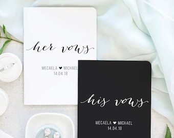 Vow Books Set of 2 | Her Vows His Vows | Black and White | Color Choices Available | Design: 039
