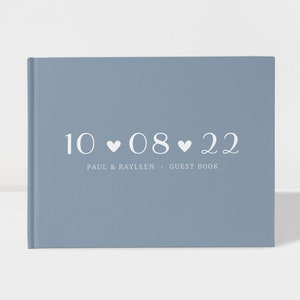 Wedding Guest Book Wedding Date Dusty Blue and White 50 Sheets of Paper Color Choices Available Design: PBL139 image 1