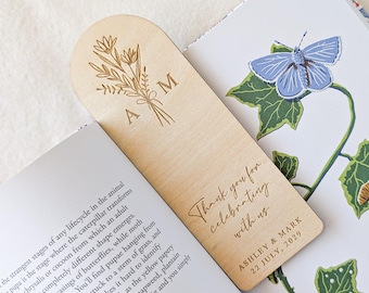 Custom Wedding Favour Bookmarks, Rustic Wildflower Thank You Gift for Guests