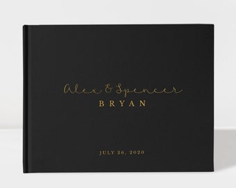 Black Wedding Guest Book | Black and Gold | 50 Sheets of Paper | Color Choices Available | Design: PBL172