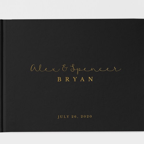 Black Wedding Guest Book Black and Gold 100 Pages Color Etsy
