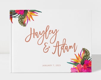 Wedding Guest Book | Tropical Wedding | Rose Gold Foil | 50 Sheets of Paper | Color Choices Available | Design: 020