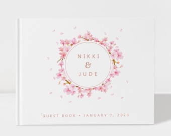 Wedding Guest Book | Spring Sakura Cherry Blossom | Rose Gold Foil | 50 Sheets of Paper | Color Choices Available | Design: PBL214