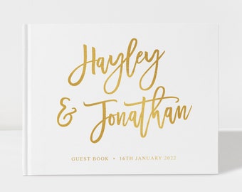 Wedding Guest Book | White and Gold | 50 Sheets of Paper | Color Choices Available | Design: PBL166