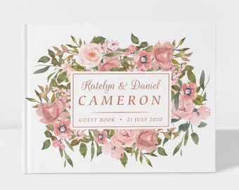Wedding Guest Book | Dusty Rose Floral and Rose Gold | 50 Sheets of Paper | Color Choices Available | Design: PBL217