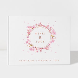 Wedding Guest Book Spring Sakura Cherry Blossom Rose Gold Foil 50 Sheets of Paper Color Choices Available Design: PBL214 image 1