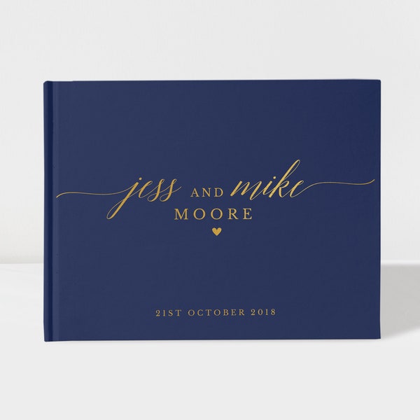 Libro de invitados para bodas / Azul marino y lámina dorada / 50 hojas de papel / Opciones de color disponibles / Diseño: PBL187
