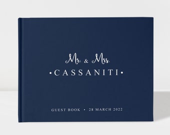 Wedding Guest Book | Navy Blue and White | 50 Sheets of Paper | Color Choices Available | Design: PBL008