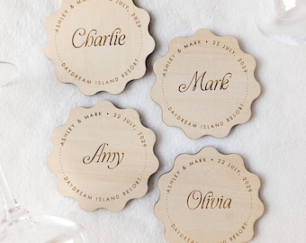 Personalized Wedding Coasters with Guest Names, Custom Reception Place Cards, Favours Keepsakes for Guests