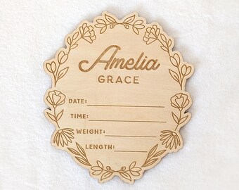 Newborn Name Sign with Birth Stats, Baby Name Announcement Plaque