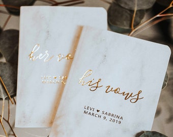 Marble Vow Books Set of 2 | Her Vows His Vows | Marble and Gold | Color Choices Available | Design: 014