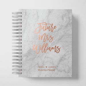 Wedding Planner Book Personalized | Engagement Gifts | Grey Marble and Rose Gold | Color Choices Available | 6 x 9 inches | Design: P003