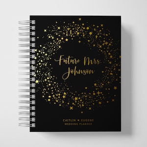 Wedding Planner Book Personalized | Black and Gold Stars | Color Choices Available | 6 x 9 inches | Design: P047