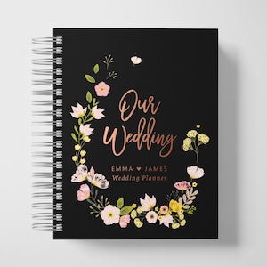 Wedding Planner Book Personalized | Engagement Gifts | Black and Rose Gold | Color Choices Available | 6 x 9 inches | Design: P026