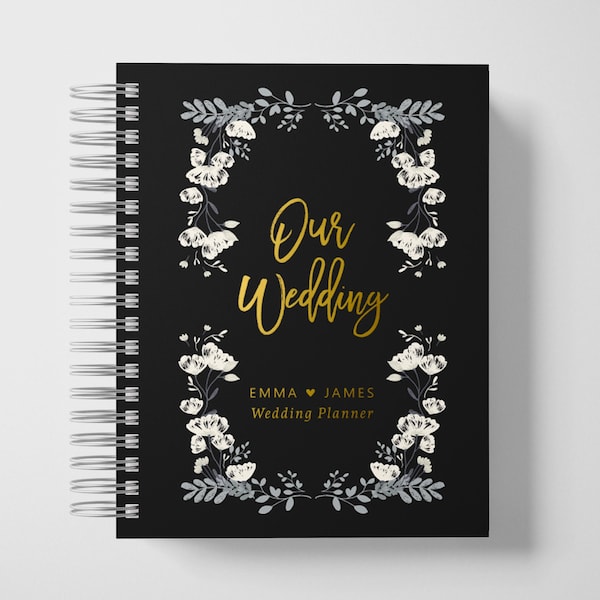 Wedding Planner Book Personalized | Engagement Gifts | Black and Gold | Color Choices Available | 6 x 9 inches | Design: P029