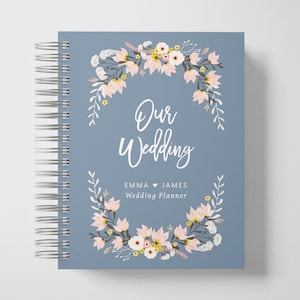 Wedding Planner Book Personalized | Engagement Gifts | Dusty Blue Flowers | Color Choices Available | 6 x 9 inches | Design: P030