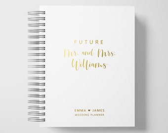 Wedding Planner Book Personalized | Engagement Gifts | White and Gold | Color Choices Available | 6 x 9 inches | Design: P018