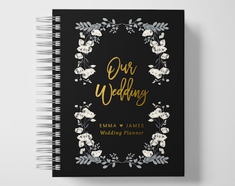 Wedding Planner Book Personalized | Engagement Gifts | Black and Gold | Color Choices Available | 6 x 9 inches | Design: P029