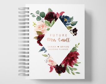 Wedding Planner Book Personalized | Engagement Gifts | Maroon and Rose Gold | Color Choices Available | 6 x 9 inches | Design: P022