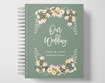 Wedding Planner Book Personalized | Engagement Gifts | Sage Wedding | Color Choices Available | 6 x 9 inches | Design: P030