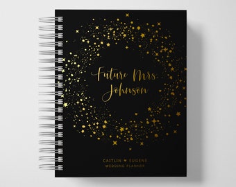 Wedding Planner Book Personalized | Black and Gold Stars | Color Choices Available | 6 x 9 inches | Design: P047