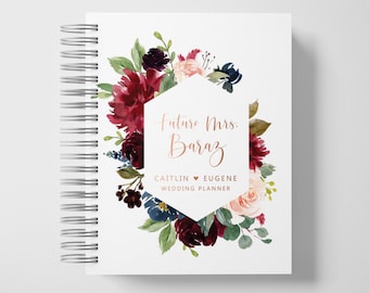 Wedding Planner Book Personalized | Engagement Gifts | Maroon and Gold | Color Choices Available | 6 x 9 inches | Design: P040