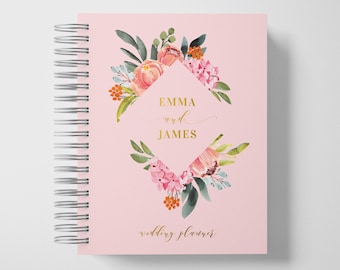 Wedding Planner Book Personalized | Engagement Gifts | Blush Floral and Gold | Color Choices Available | 6 x 9 inches | Design: P043