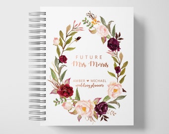 Wedding Planner Book Personalized | Engagement Gifts | Maroon and Rose Gold | Color Choices Available | 6 x 9 inches | Design: P011