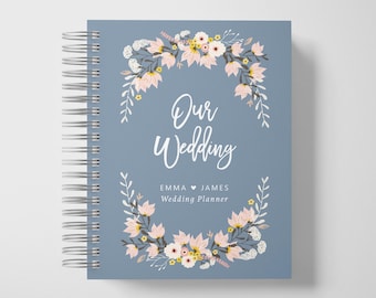 Wedding Planner Book Personalized | Engagement Gifts | Dusty Blue Flowers | Color Choices Available | 6 x 9 inches | Design: P030