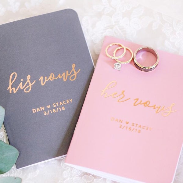 Vow Books Set of 2 | Her Vows His Vows | Shale and Blush | Rose Gold Foil | Color Choices Available | Design: 014