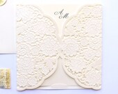 25 x Ivory Wedding Invitations, Wedding Invitation Lace, Lace Wedding Invitations, Off-White Embossed Wedding Invitations